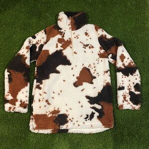 Cozy Kids Cow Print Sherpa Pullover
